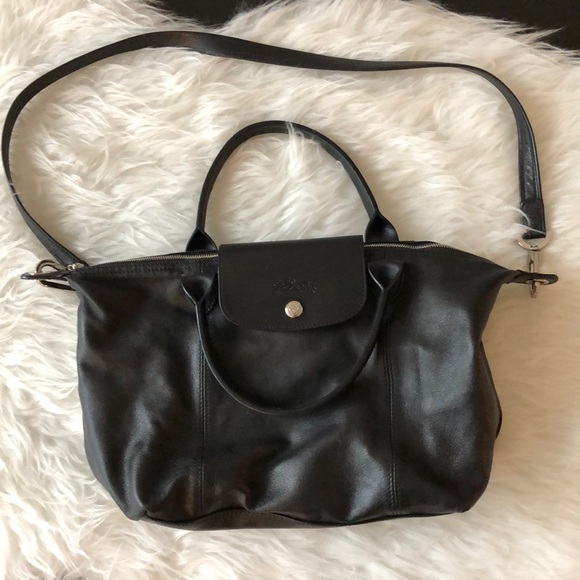 black leather longchamp bag